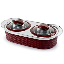 Cello Aristocrat Twin Plastic Casserole with Lid 1000 ml + 1000 ml Brown