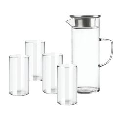 Cello Boron Borosilicate Glass Jugs set of 5 1200 ml + 4 x 290 ml clear