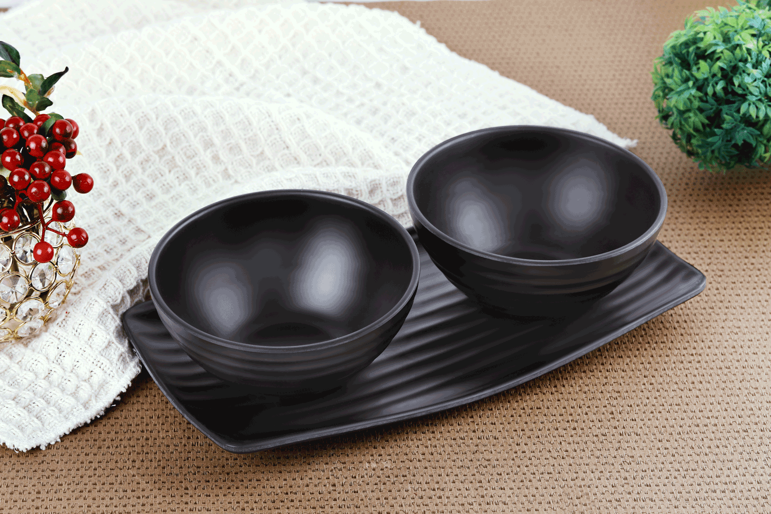 MELAMINE EARTHEN'S SNACKING SET BLACK