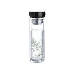 Cello H2O Double Wall Borosilicate Glass Water Bottle 400 ml Black with Tree design