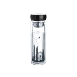 Cello H2O Double Wall Borosilicate Glass Water Bottle 400 ml Black with eiffel tower design