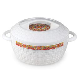 Cello Wicker Plastic Casserole with Lid 2500 ml White