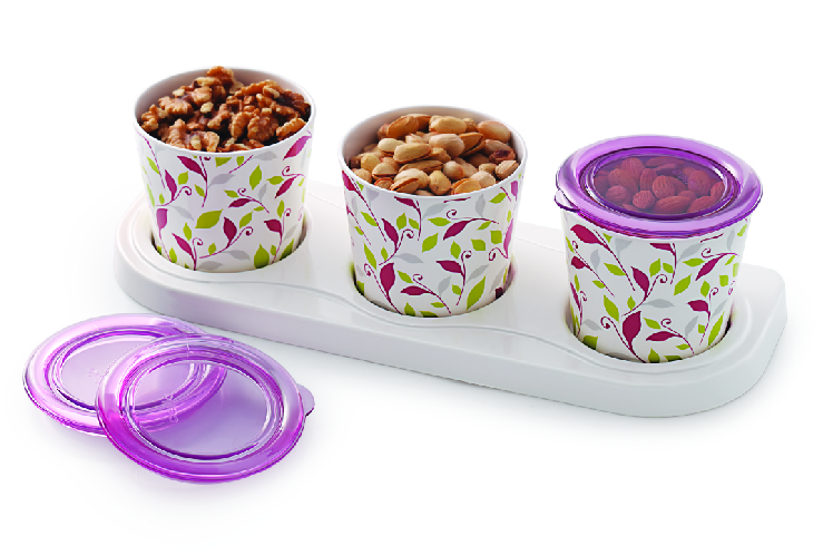 MELAMINE EMILY JARS WITH TRAY 4PCS SET