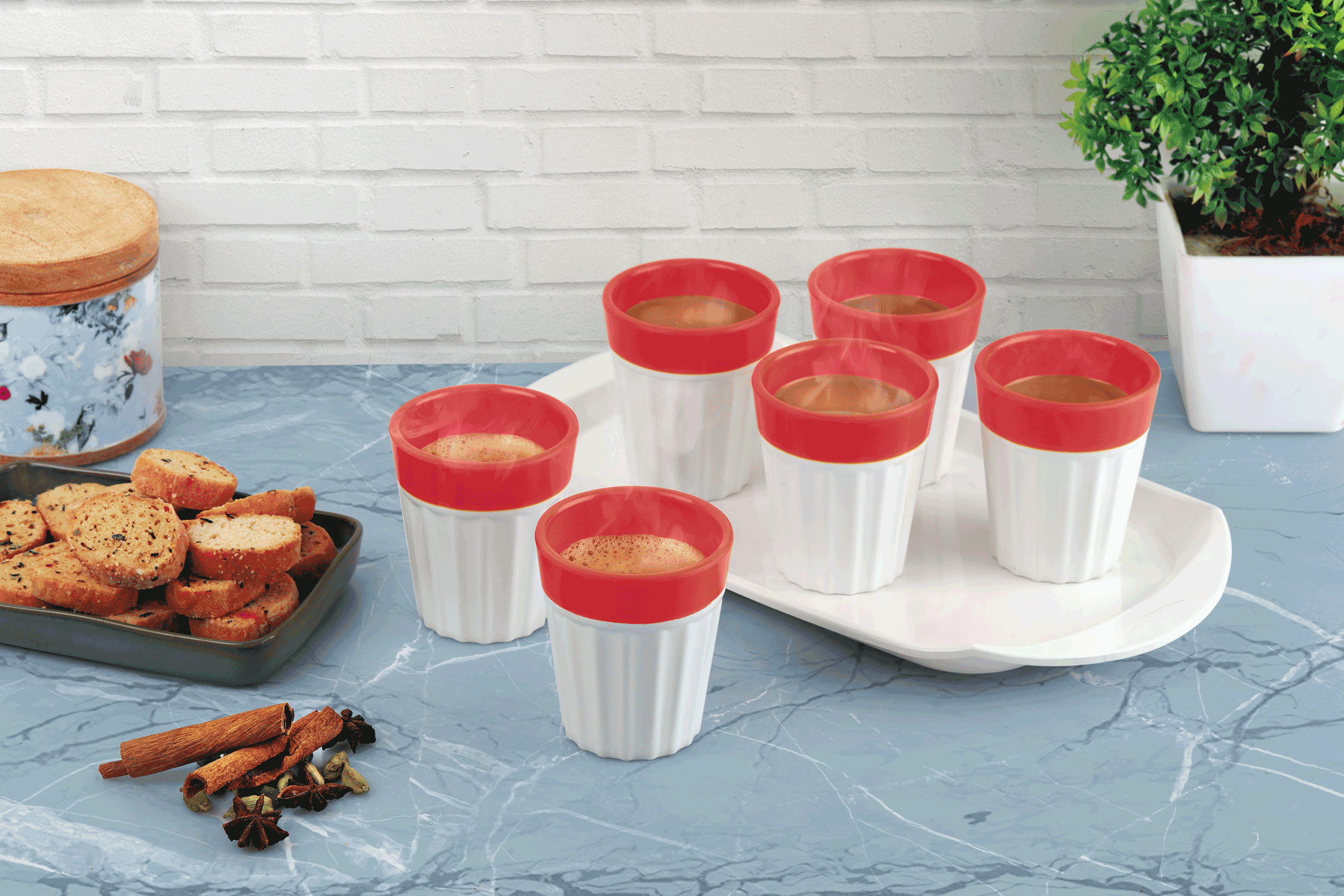 MELAMINE TEA TIME SET 7PCS SET RED