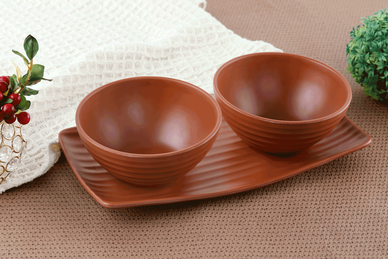 MELAMINE EARTHEN'S SNACKING SET BROWN